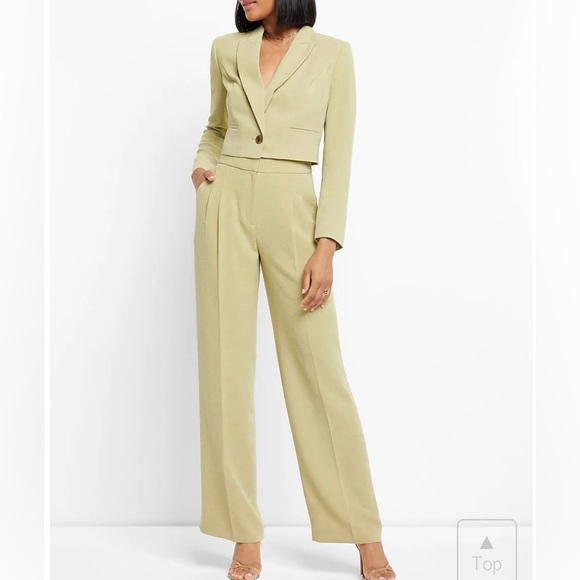Suit Pant EXPRESS PEAK LAPEL Cropped BLAZER Pistachio Green Wide Leg Pant Sz 8R - Picture 1 of 6